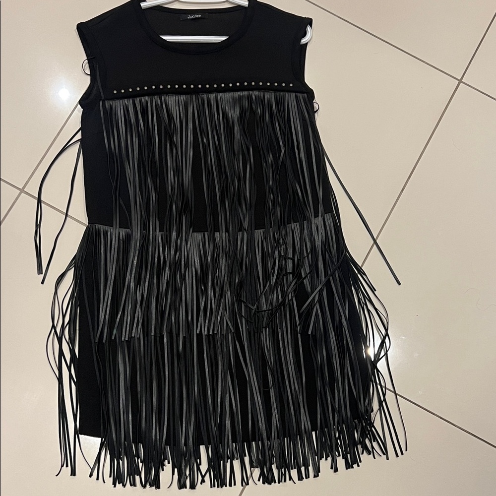Black Fringe Sleeveless dress